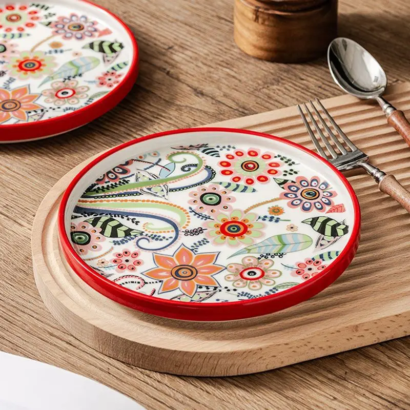 

Butterfly love flower ins style household ceramic vegetable , round plate anti-scalding creative high temperature firing