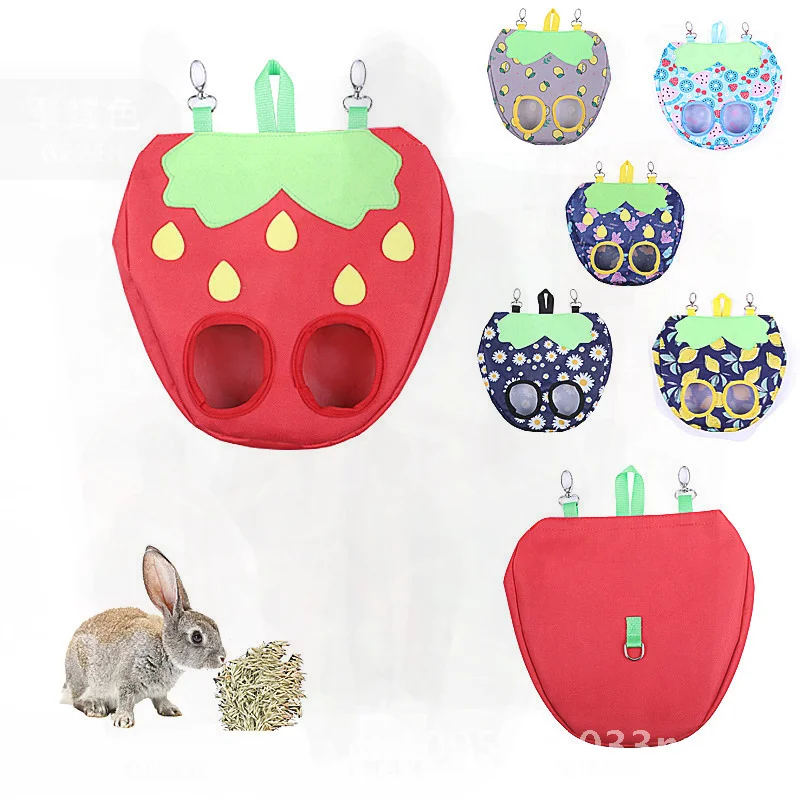 

Strawberry Shape Rabbit Feeding Bag Pet Totoro Dutch Rat Hay Bag Direct from Factory Hanging Design for Chinchilla Hamster