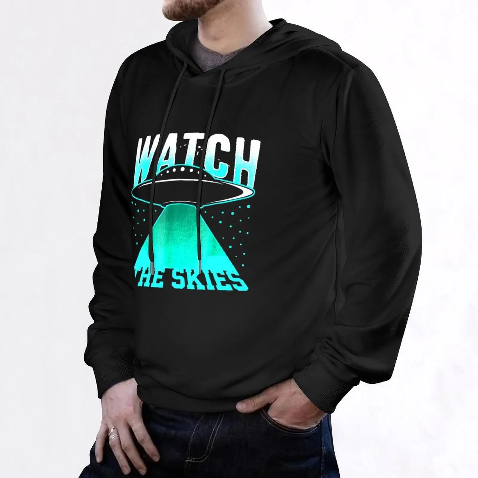 Watch The Skies UFO Alien Spaceship Human Hoodie men's clothes men wear mens clothing autumn jacket men hoodie