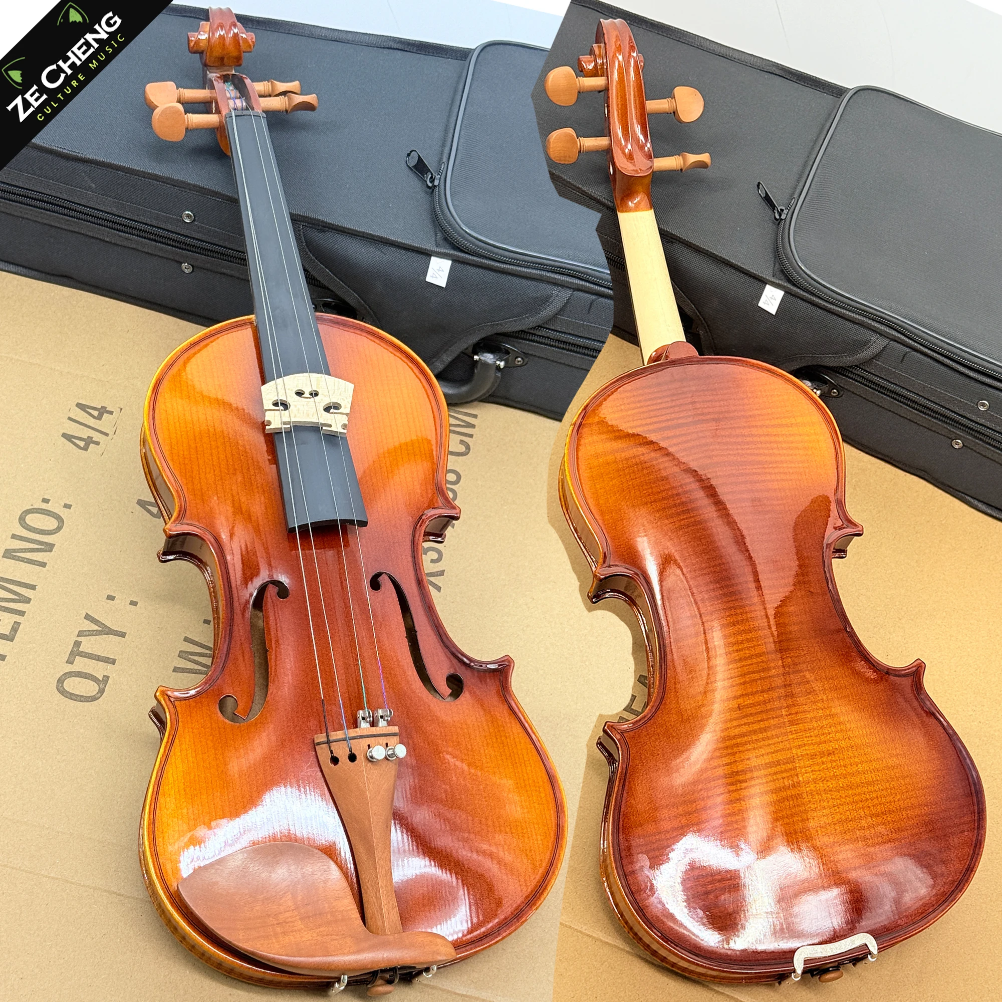 Professional 4/4 Violin Handmade Flamed Maple Back Solid Wood Acoustic Violin Complete Set with Hard Case Bow Shoulder Rest