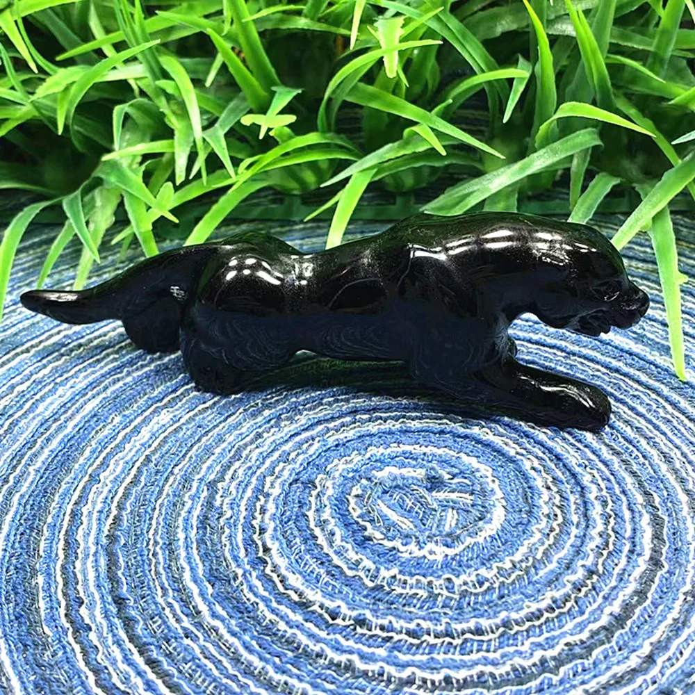 Cheetah statue, natural obsidian, animal statue, home decoration item