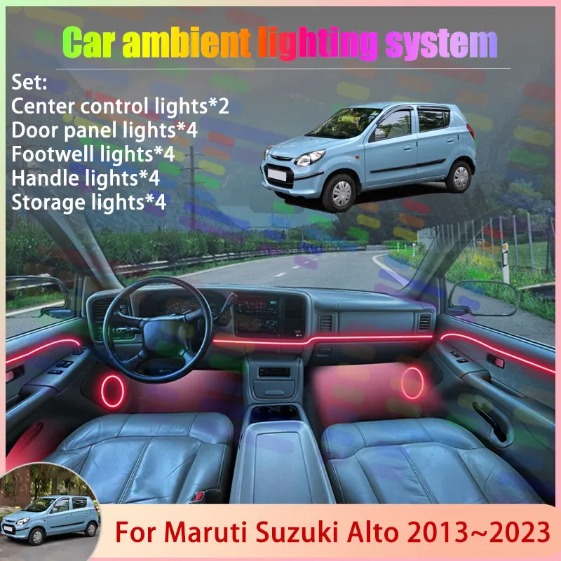 For Maruti Suzuki Alto MK2 AOD 2013~2023 800 K10 2/18 in 1 Car Atmosphere Light Lamp RGB Shade Ensemble Streamer Atmosphere Set