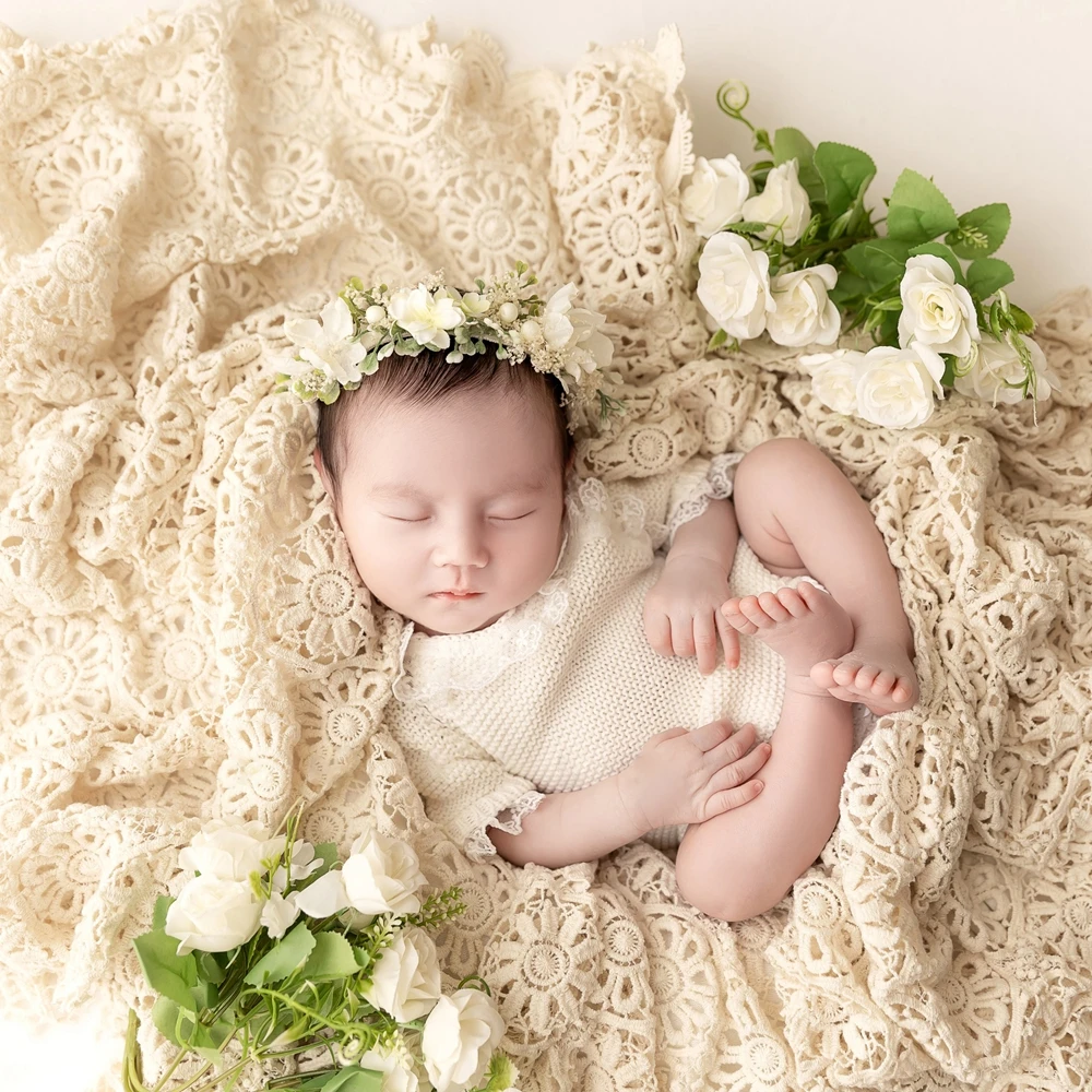 Lace Baby Blanket Newborn Photography Props Cotton Newborn Posing Backdrop Long Fotoshooting Layer Baby Photography Accessories