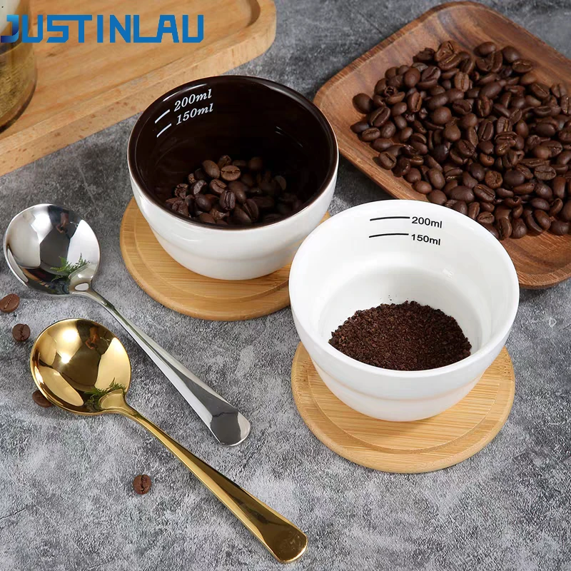 JUSTINLAU 200ml Thickened Coffee Cupping Bowl Ceramic U Cupping Cup with Spoon Home Espresso Measuring Cup Coffee Accessories