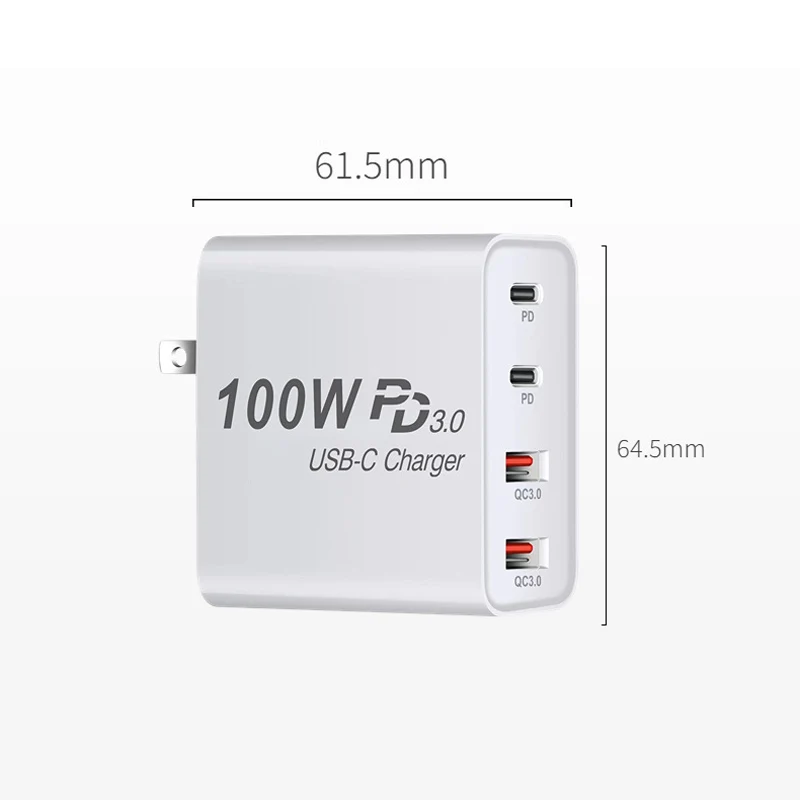 100W 20V 5A 4 Port GaN Wall Charger USB Type-C PD QC 3.0 Quick Fast Charging Station  For MacBook iPhone Xiaomi Laptop  Phone