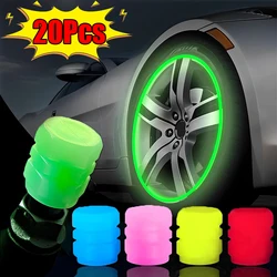 Tapas de válvula luminosas fluorescentes para coche, decoración brillante nocturna para motocicleta, cubo de rueda de bicicleta, tapa de vástago, accesorios de estilo para coche, 20 unidades