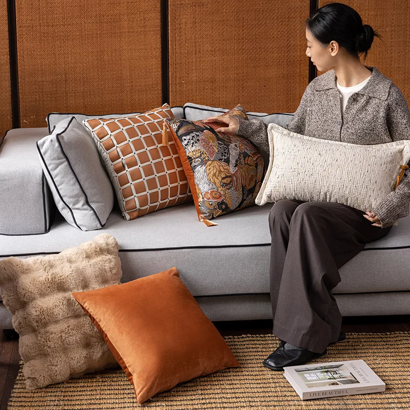 45X45CM Tassel Embroidery Throw Pillow Cover Plush Premium Stamping Waist Cushion Cover Decor Home Decorative Pillowcase