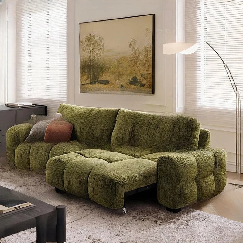 One-piece dual-purpose multi-functional fabric sofa retro electric telescopic bed guest bedroom