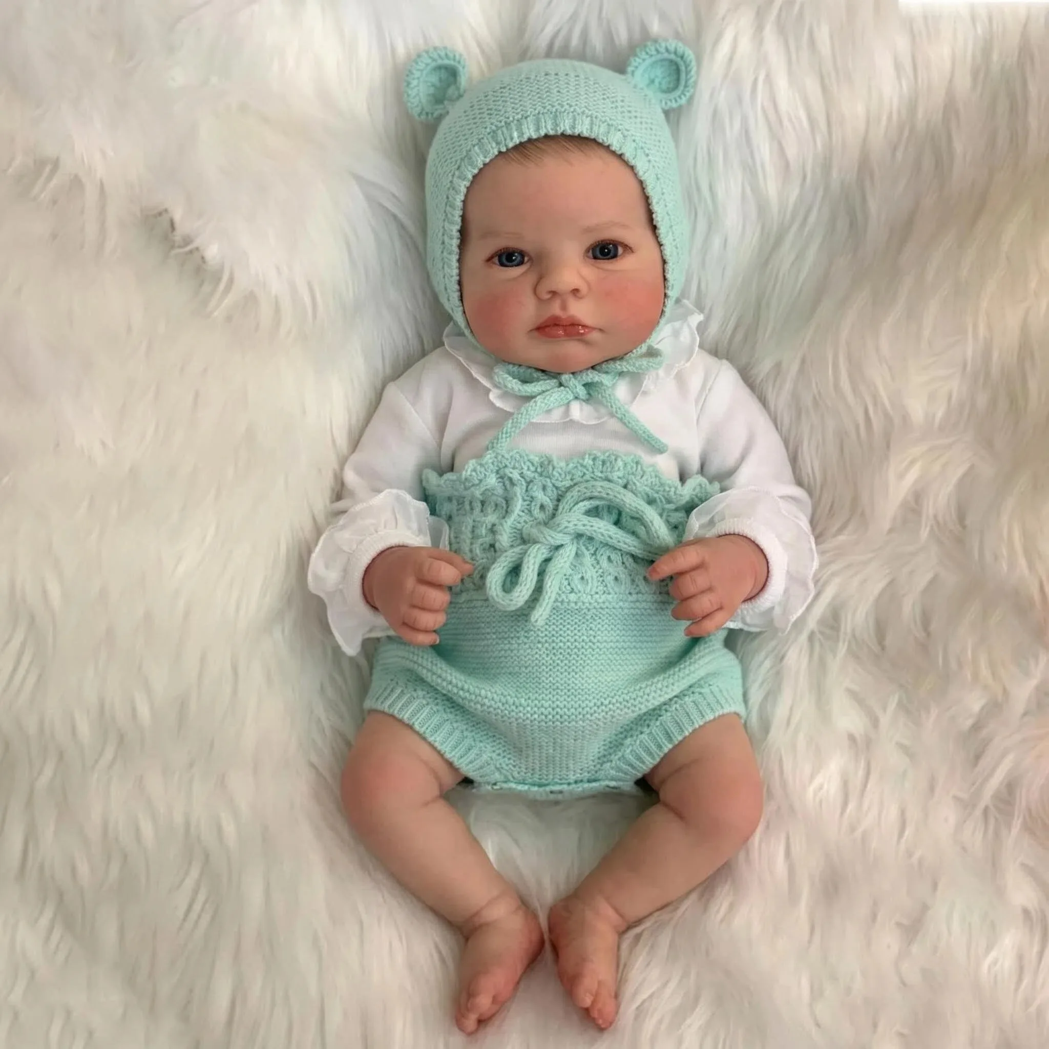 NPK 19Inch Reborn Loulou Awake Real Lifelike Soft Cloth Body 3D Painting Skin Visible Veins with Hand Draw Hair