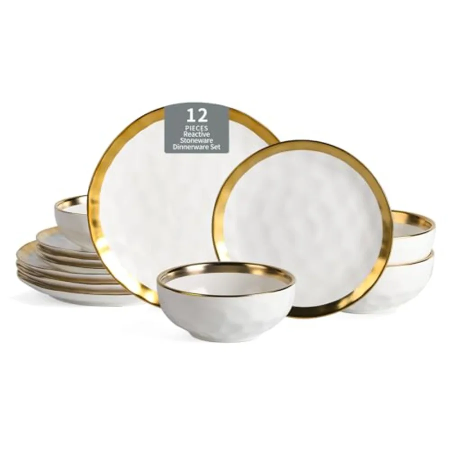 

12-Piece Ceramic Dinnerware Set Dinner Plates Salad Plates and Cereal Bowls Dish Set for 4 Microwave Oven and Dishwasher Safe S