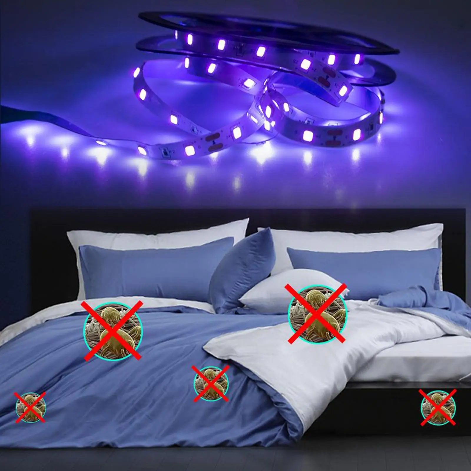 LED Black Light Strip Waterproof 12V Sanitizer Tape for Bathroom Closet Stage Lighting Effects