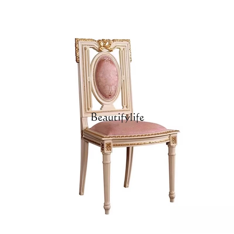 z.French Romantic Study Chair Villa Bedroom European Solid Wood Carving Pink Dressing Chair