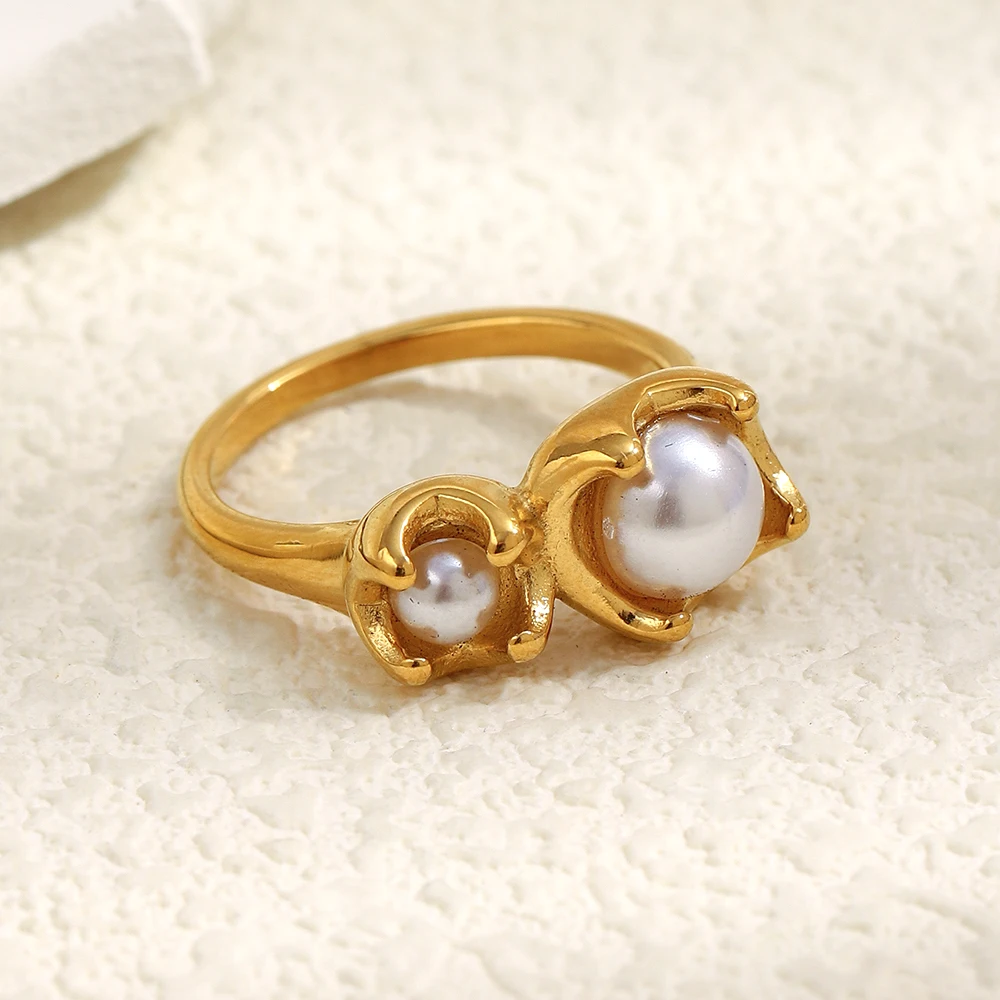 E.B.belle Sweet Style Stainless Steel Flower Bud Pearl Ring Tarnish Free Jewelry Charm For Women's Gift Birthday Party