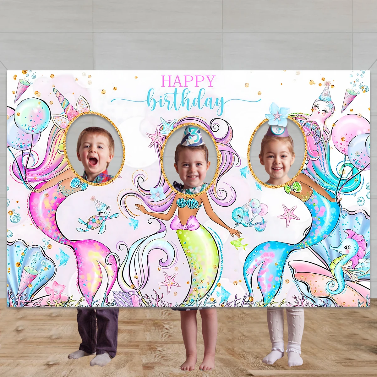 Photo Frame Dinosaur Mermaid Theme Birthday Party Decorations Kids Baby Shower Backdrop for Photography 1st Girl Birthday Favors