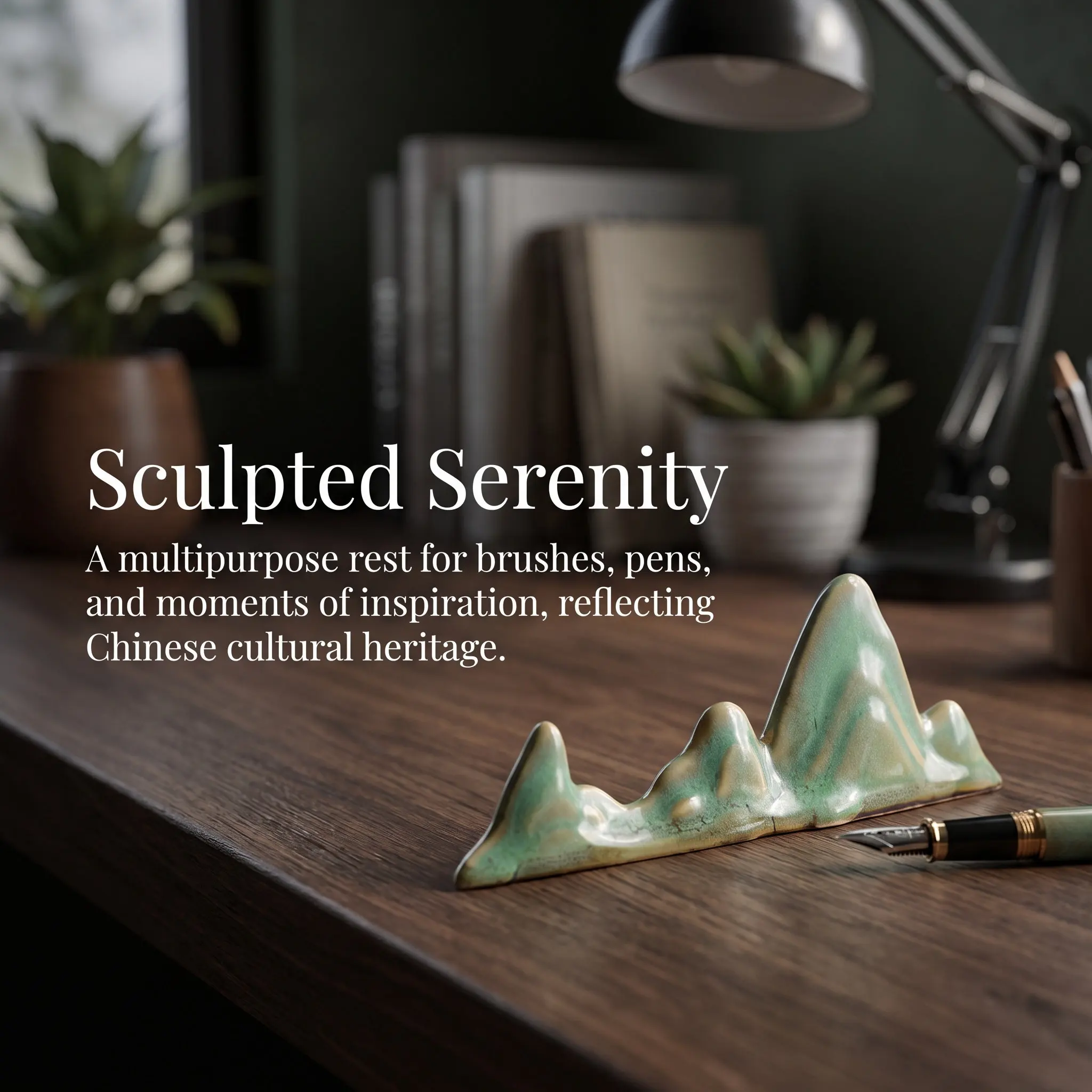 Artistic Ceramic Brush Holder Mountain Motif Calligraphy Brush Rest Stand for Sumi Brushes Painting Supplies Chinese Art Tools