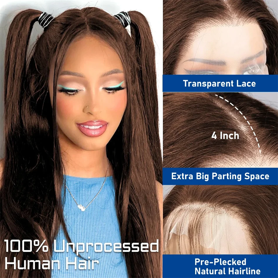 الشوكولاته البني 13x6 الدانتيل الجبهة الباروكات 100% شعر الإنسان الفيتنامية مستقيم ملون 30 32 بوصة 13X4 HD الدانتيل الباروكة الأمامية قبل قطعها