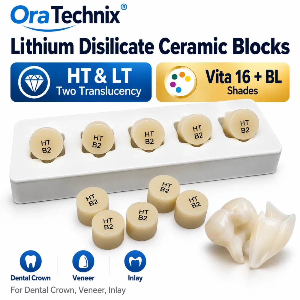 5PCS Dental Press Ingots HT/LT Lithium Disilicate Glass Ceramic Block Ingots High-Quality for Ultra-thin Veneer Dentist Material
