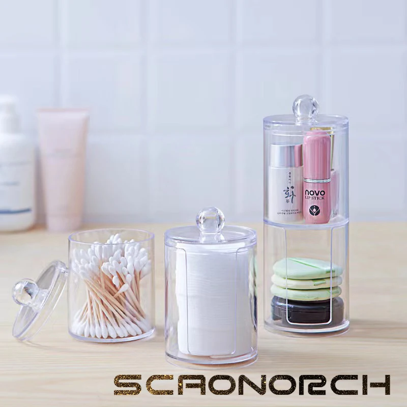 Sparkling Rhinestones Storage Box Acrylic Brush Organizer with Lid Cosmetic Bins Make Up Box Cotton Swab Storage cartridge