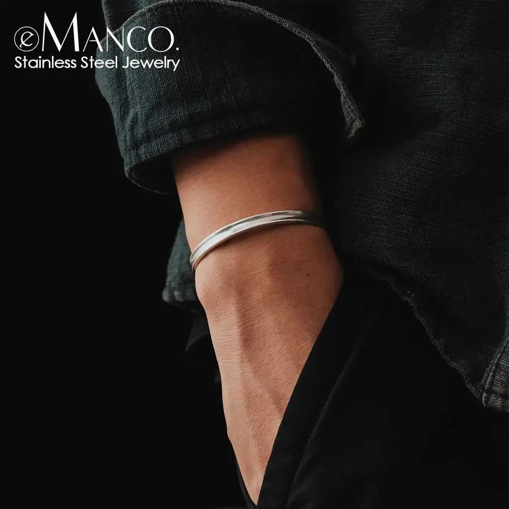 eManco Men's Jewelry Stainless Steel Does not Fade Waterproof High-grade 6MM Wide Bangle Simple Punk Bracelet Party Gifts