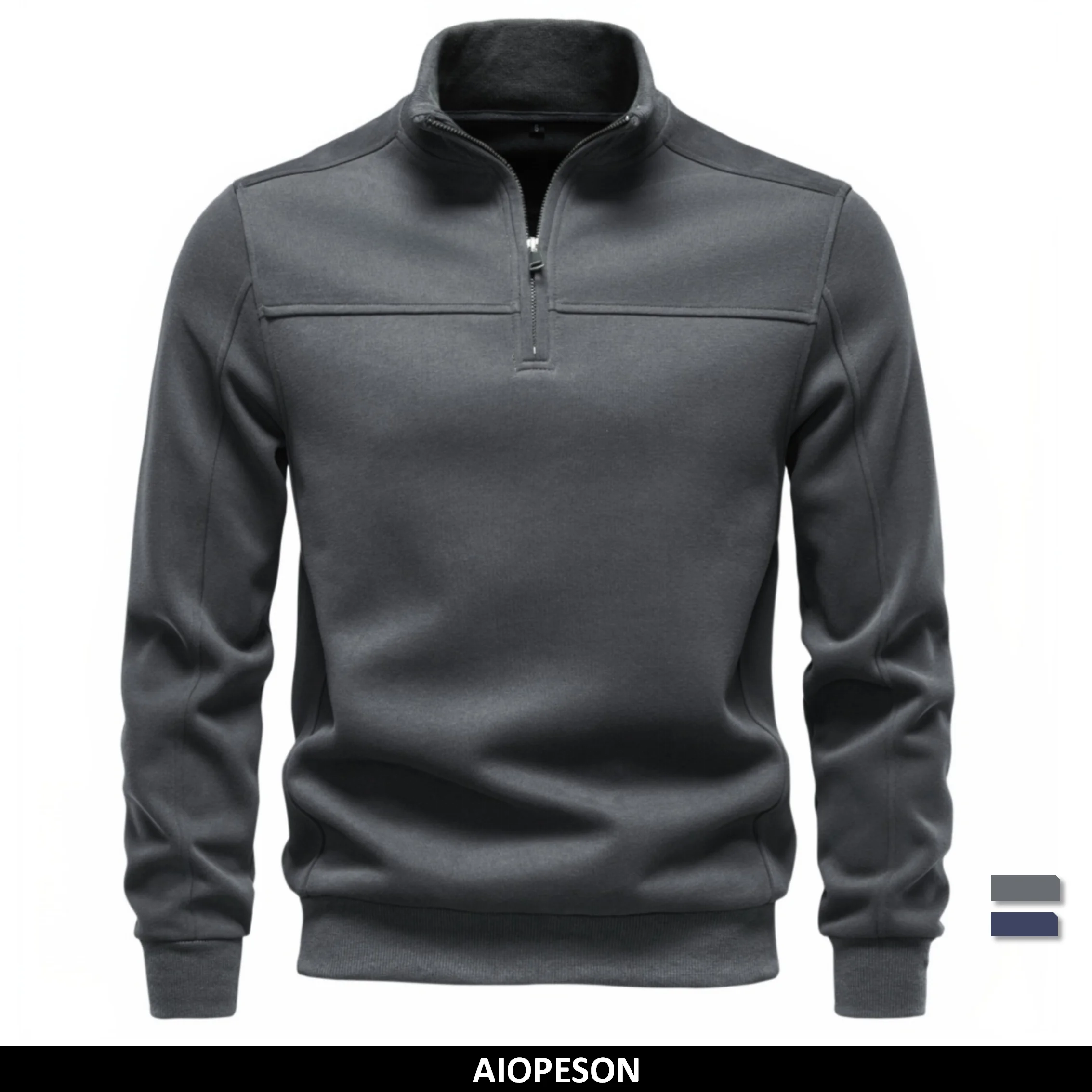 2026 Half Zip Mock Neck Cotton Sweatshirt Solid Color Casual Fall Winter Men Long Sleeve Pullover Warm Cozy Basic Jumper Male