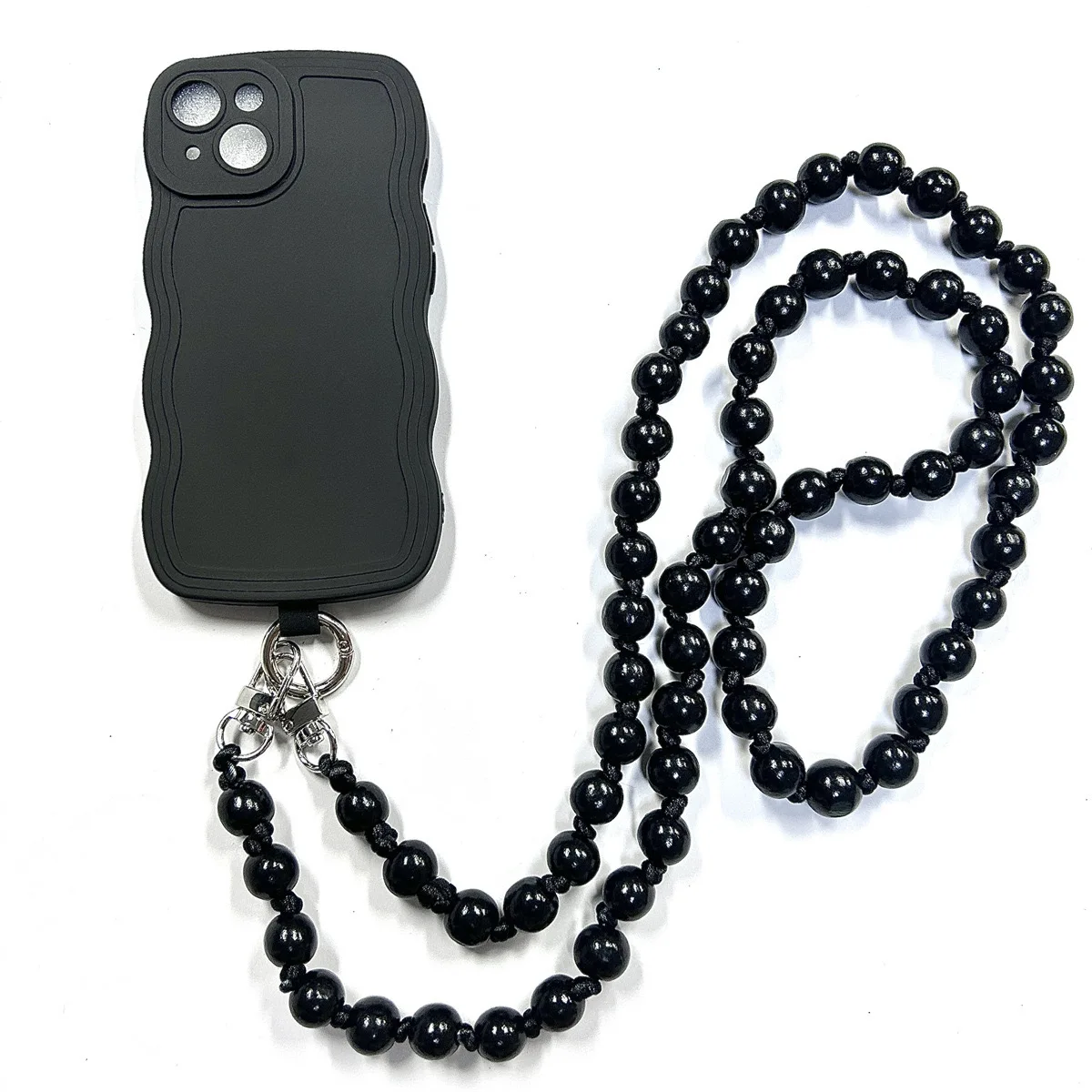 Phone Lanyard Long Crossbody Necklace Chain Hand-beaded Wooden Beads Strap Anti-lost Sling Universal Clip Bag for Phone Case