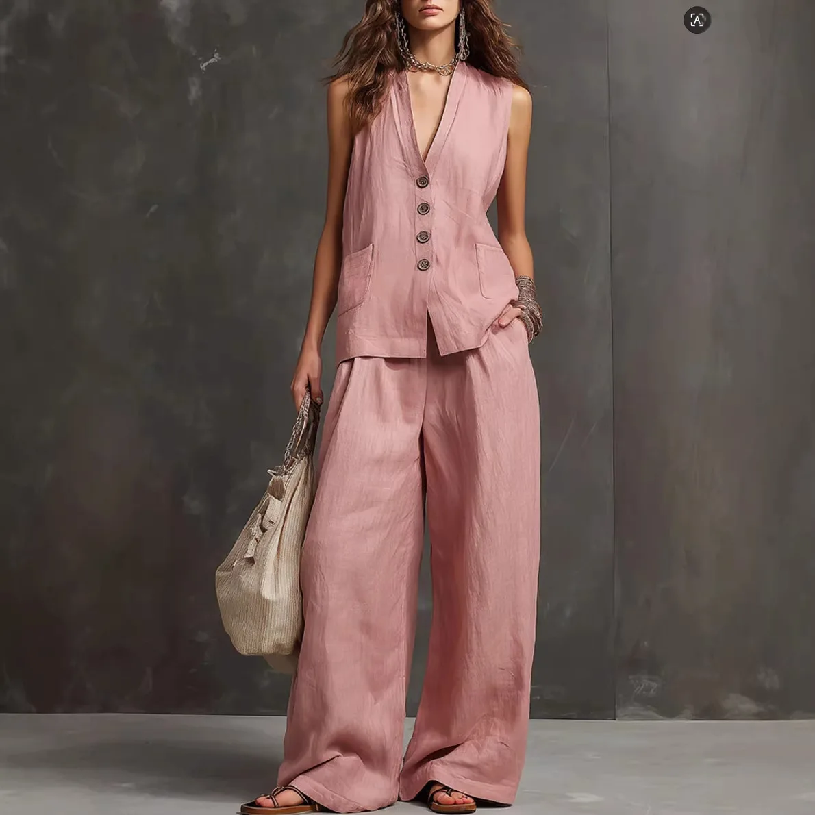 

Outfits For Women 2 Piece Set Single-breasted Vest Pocket Solid Color Top Women Pocket Wide-leg Trousers Women's New Summer Suit