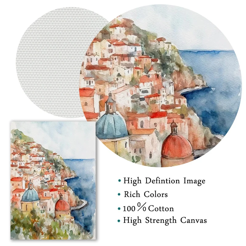 Paris Rome Santorini Coastal City Architecture landscape Watercolor Art Poster Canvas Paintings Wall Art Pictures Home Decor
