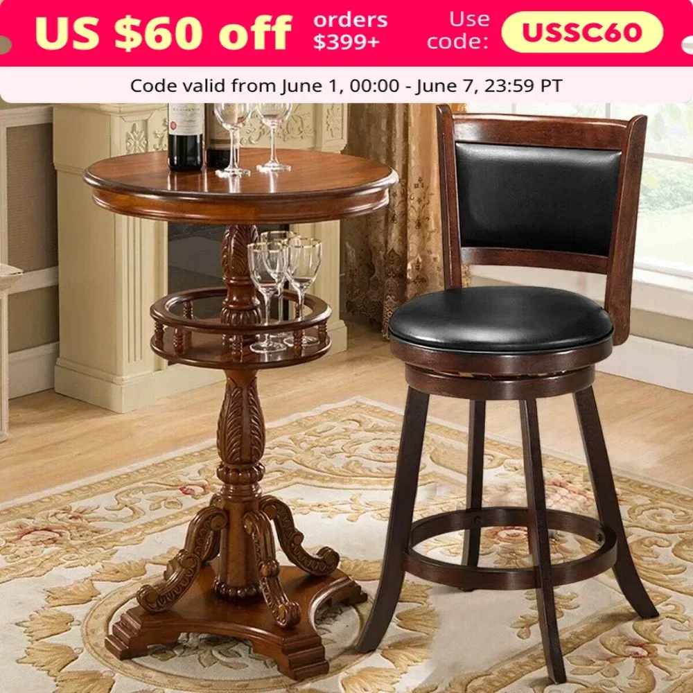 Bar Stool, 360 Degree Swivel, Accent Wooden Swivel Seat Counter Height, Leather Upholstered Design, Bar Stool