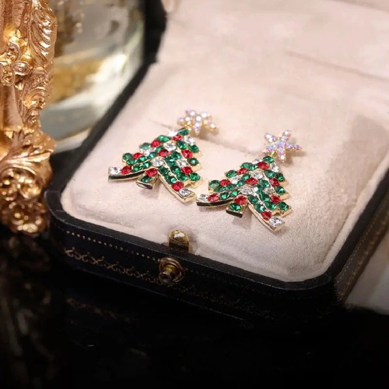 الملونة شجرة عيد الميلاد كريستال الزركون ستار أقراط فضية اللون مسمار استرخى مجوهرات الأزياء النساء هدية حفلة عيد الميلاد #3