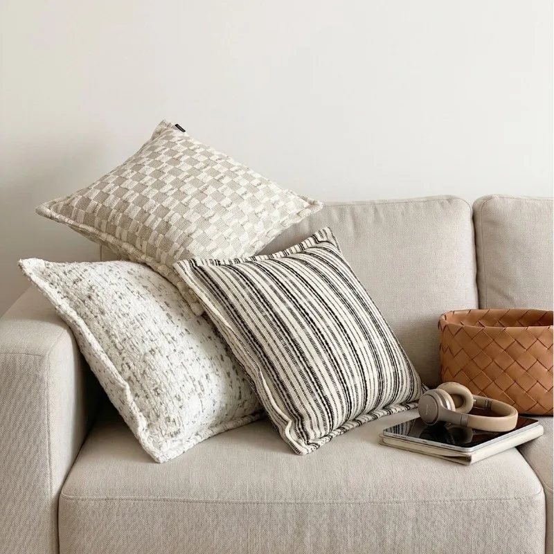 Fashionable Retro Striped Weaving Jacquard Pillow Cover Double Sided Chenille Edge Pressed Cushion Cases for Home Decor 45x45cm 5