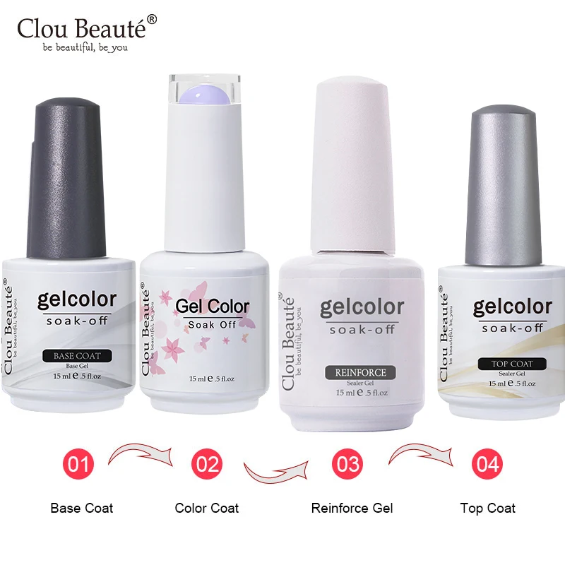 Clou Beaute 15ml Base Top Coat Nail Polish Reinforce Gel Varnishes Manicure Nail Art Soak Off UV Shiny Reinforcement Gel Primer