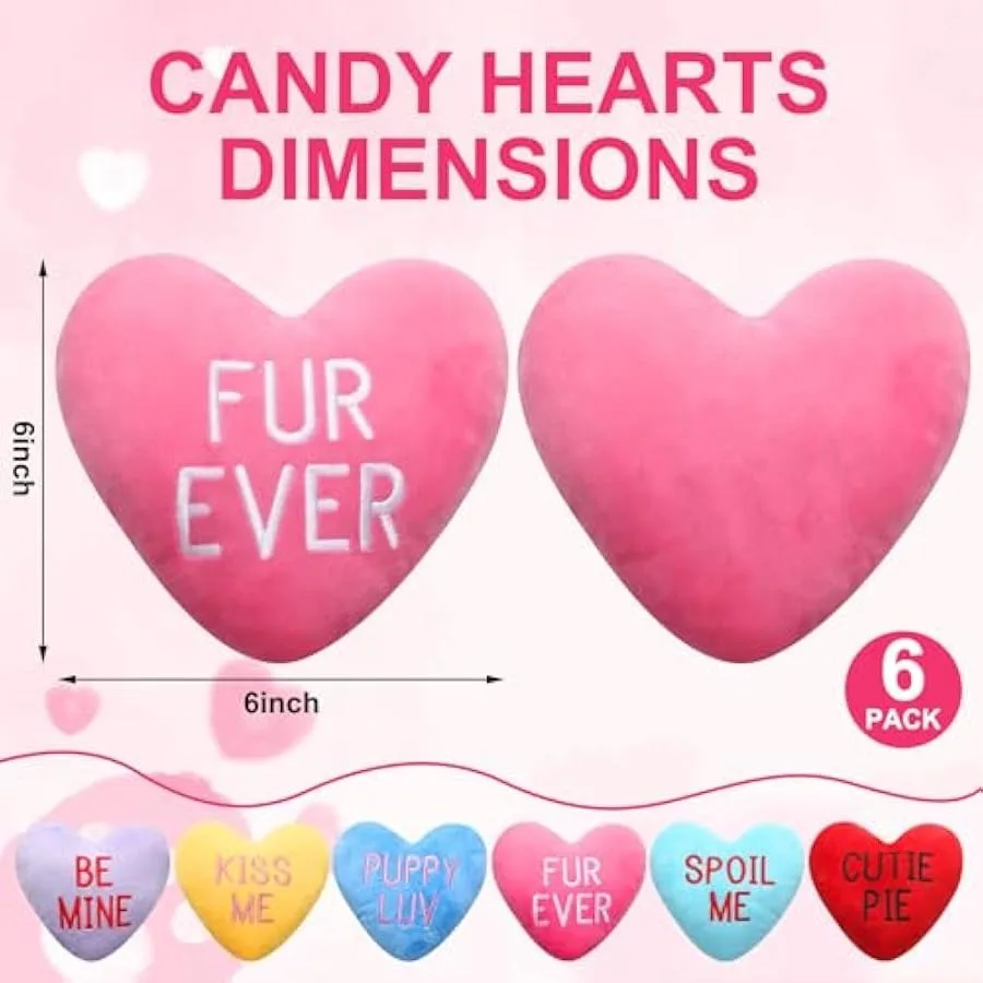 Set of 6 Funny Dog Toy Stuffed Plush Squeaky Candy Heart Shaped Toys Color Variety 6