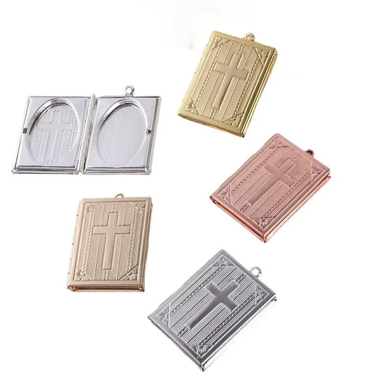 BoYuTe (10 Pieces/Lot) 27*35mm Metal Brass Floating Book Bible Locket Pendant Open Photo Locket Pendant Jewelry Accessories