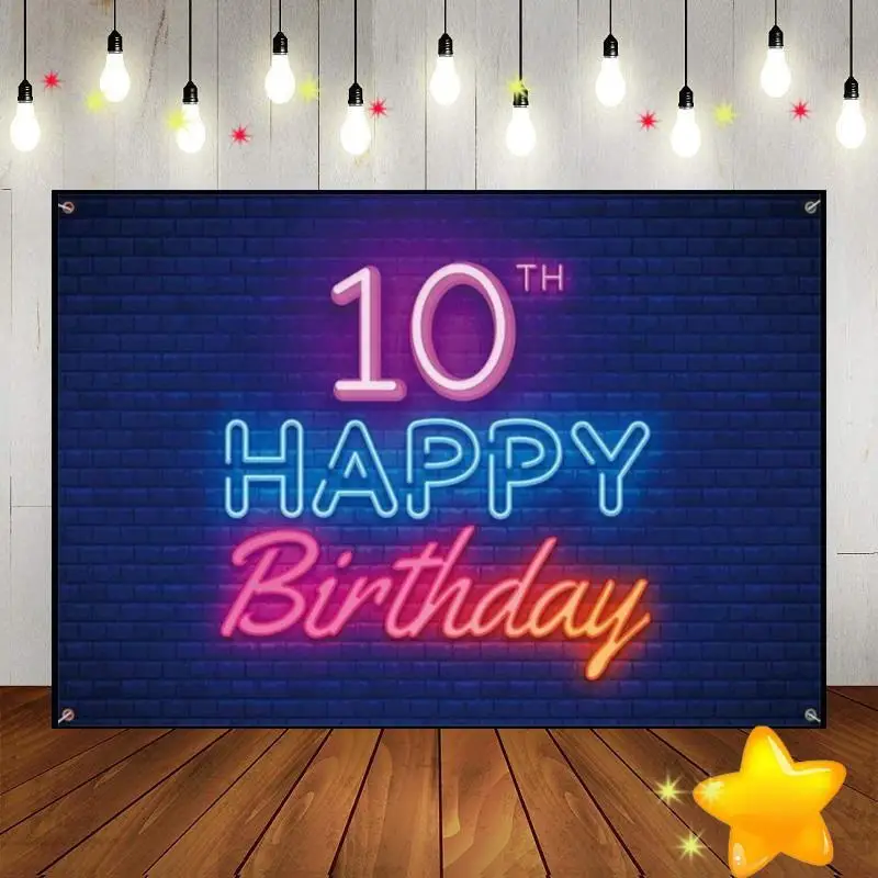 Happy 10th Birthday Background Red Decoration Boy Newborn Photography Props Game Backdrop Party Cake Stand Girl Vintage Banner