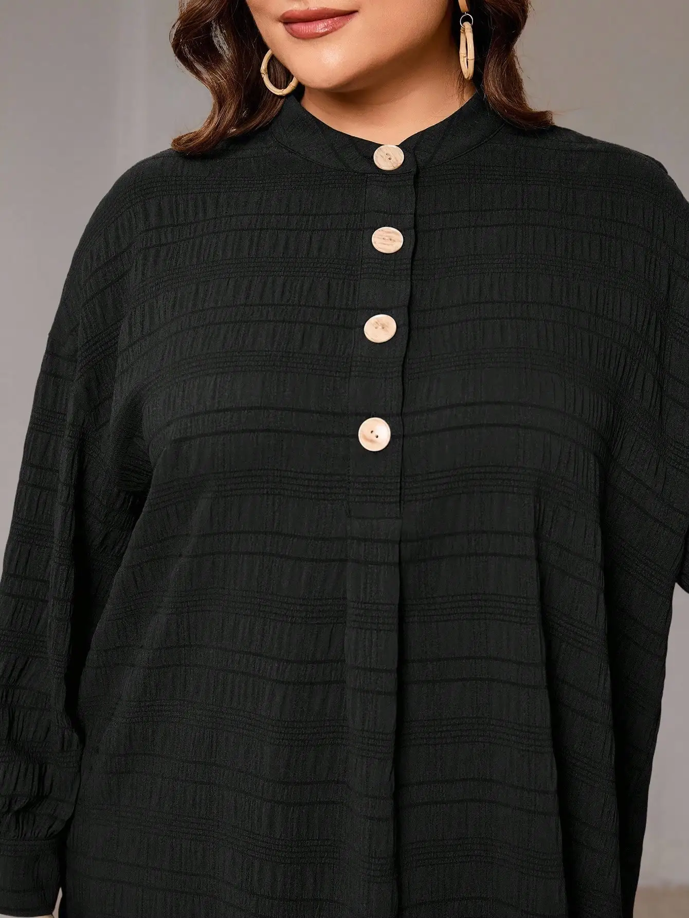 

Plus Size Women Solid Color Long Sleeve Blouse With Buttons