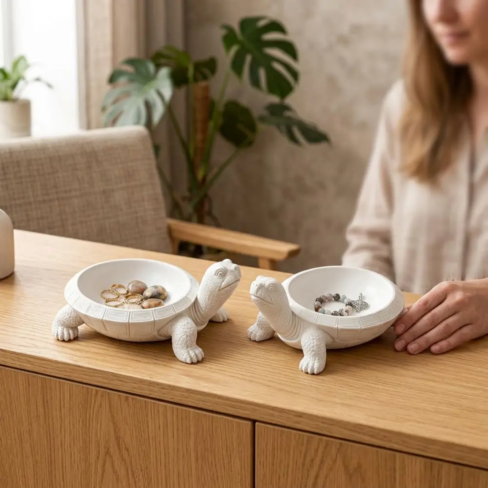 3D Printed Turtle Storage Tray Minimalist Style Aesthetic Animal Jewelry Tray Art Sculpture Plastic Entryway Key Holder Entryway