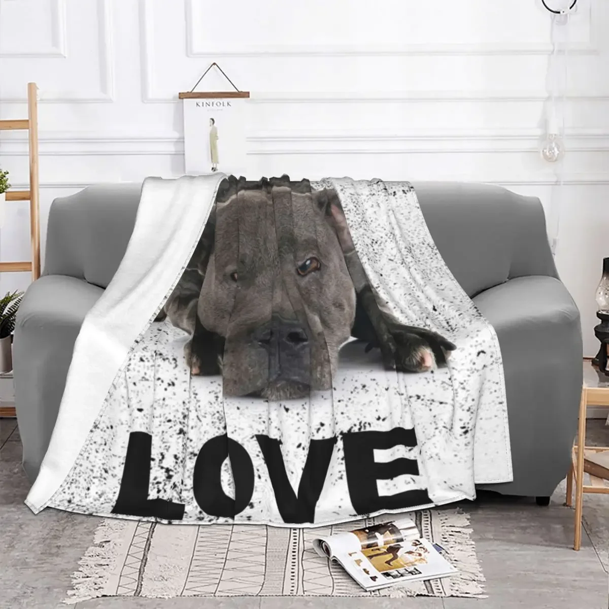 Staffordshire Bull Terrier Dog Blankets Breathable Soft Flannel Autumn EBT Cute Love Throw Blanket for Couch Outdoor Bedroom