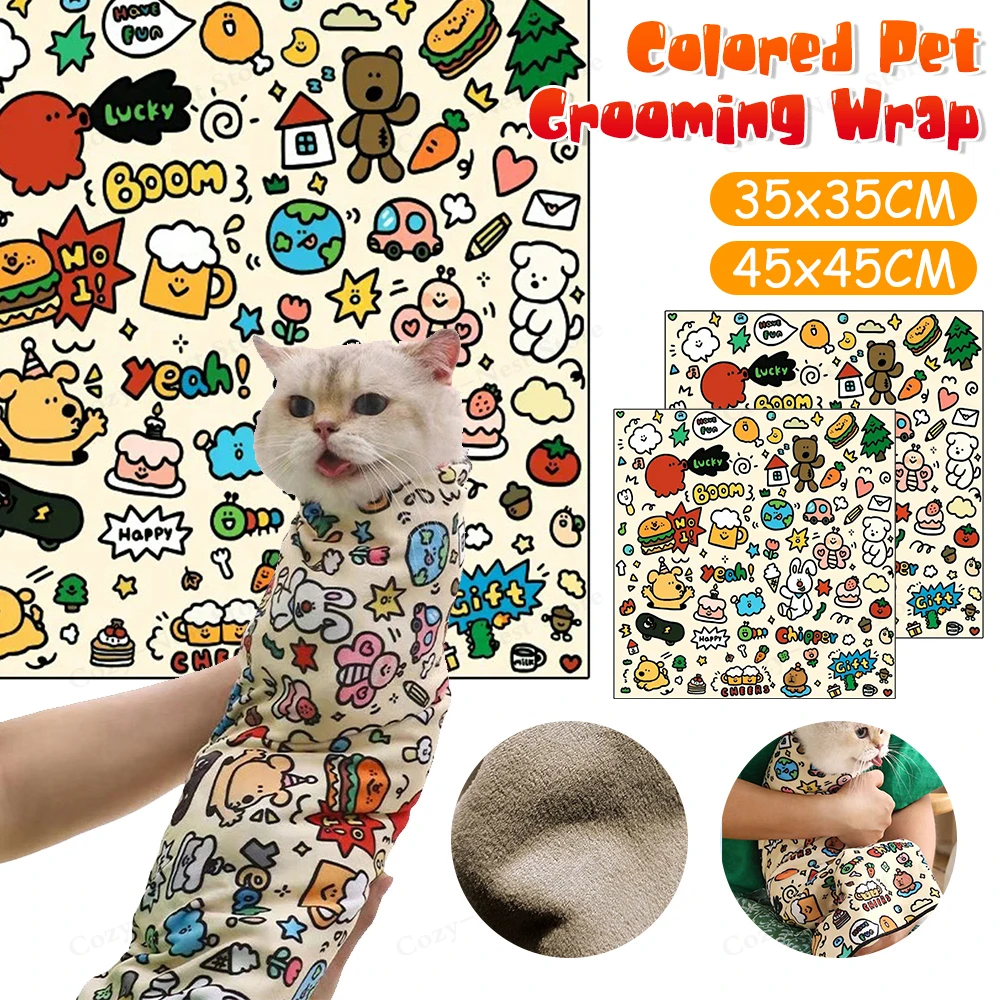 Cat Grooming Wrap Self-Adherent Cat Restraint Wrap Anti-Scratch Cat Swaddle Burrito Wrap for Nail Trimming Cat Grooming Supplies