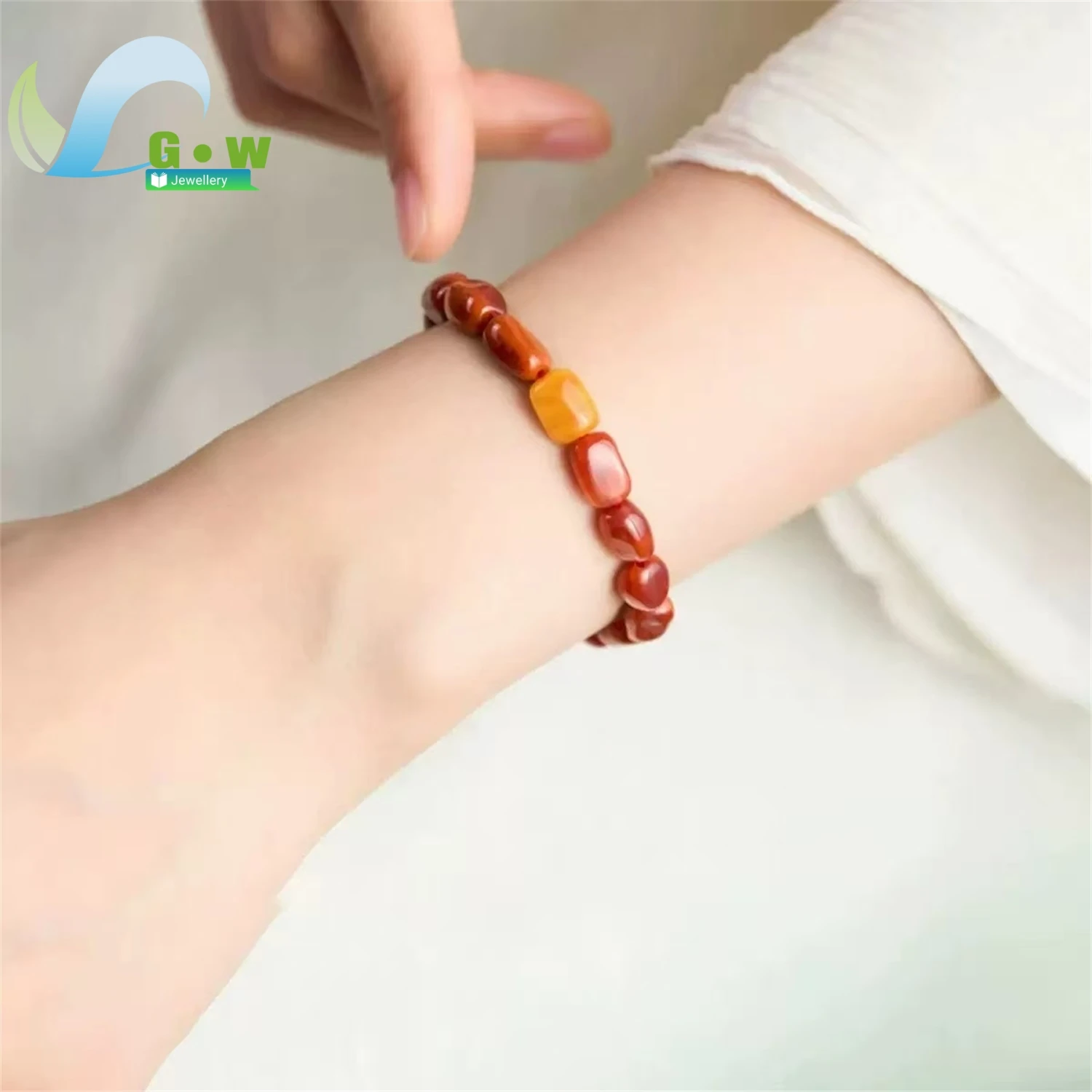 Natural Nanhong Agate Flame Pattern Bead Bracelet Beef Blood Red Full Meat Liangshan Stone Unisex Ethnic Style Jewelry Gift