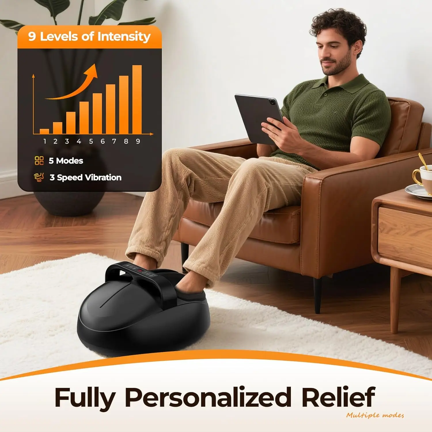 

Shiatsu Foot Massager Machine with 9 Levels 5 Modes Deep Kneading Heat Air Compression Full Wrap Muscle Relax Health Home Spa