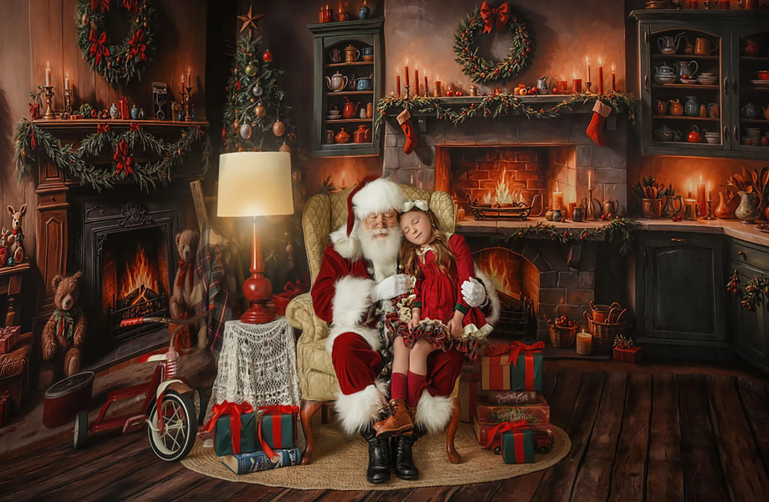 Warm Christmas Corner Backdrops Kids Family Photography Child Photocall Festival Kitchen Backgrounds