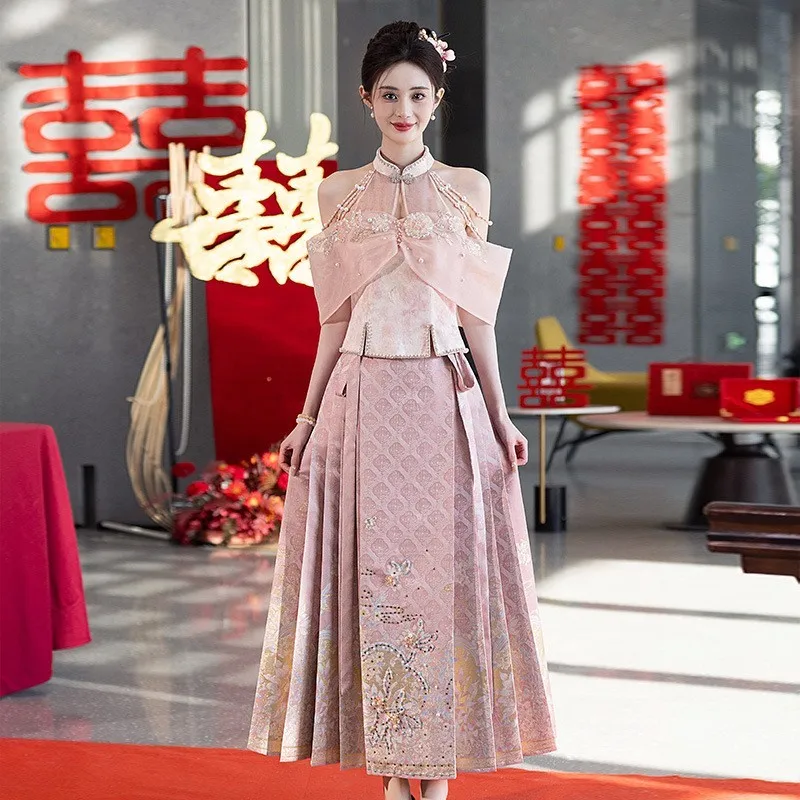 

Новое свадебное платье в китайском стиле на одно плечо, костюм Хан для тостов