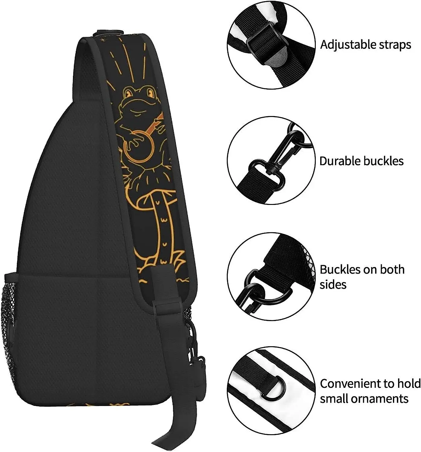 Golden Frog Moon Sling Bag Crossbody Chest Daypack Lightweight Casual Backpack Shoulder Bag for Men Women Travel Hiking