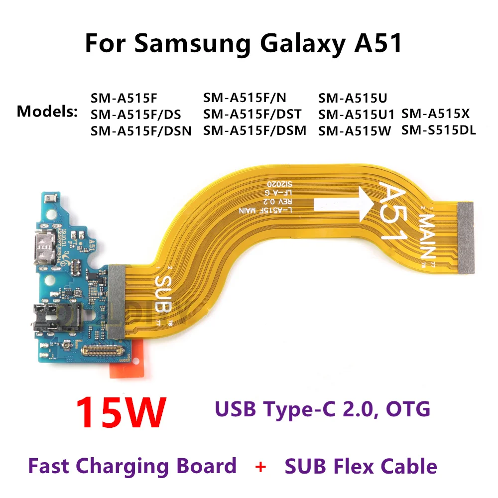 Плата порта зарядки зарядного устройства для Samsung A51 SM-SM-A515F A515FN, материнская плата, подключение USB-док-станции, гибкий кабель, запасные части для смартфона