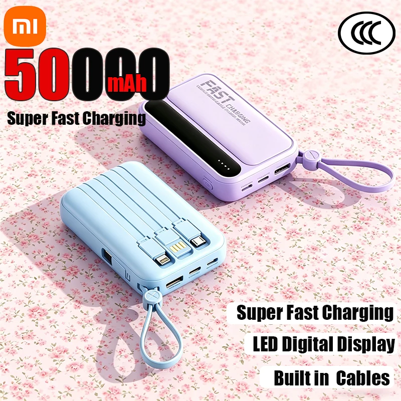 

XIAOMI 50000 мАч Power Bank 120 Вт, сверхбыстрая зарядка, 4 кабеля 4-в-1 с цифровым LED-дисплеем, Powerbank для iPhone, Huawei, Samsung