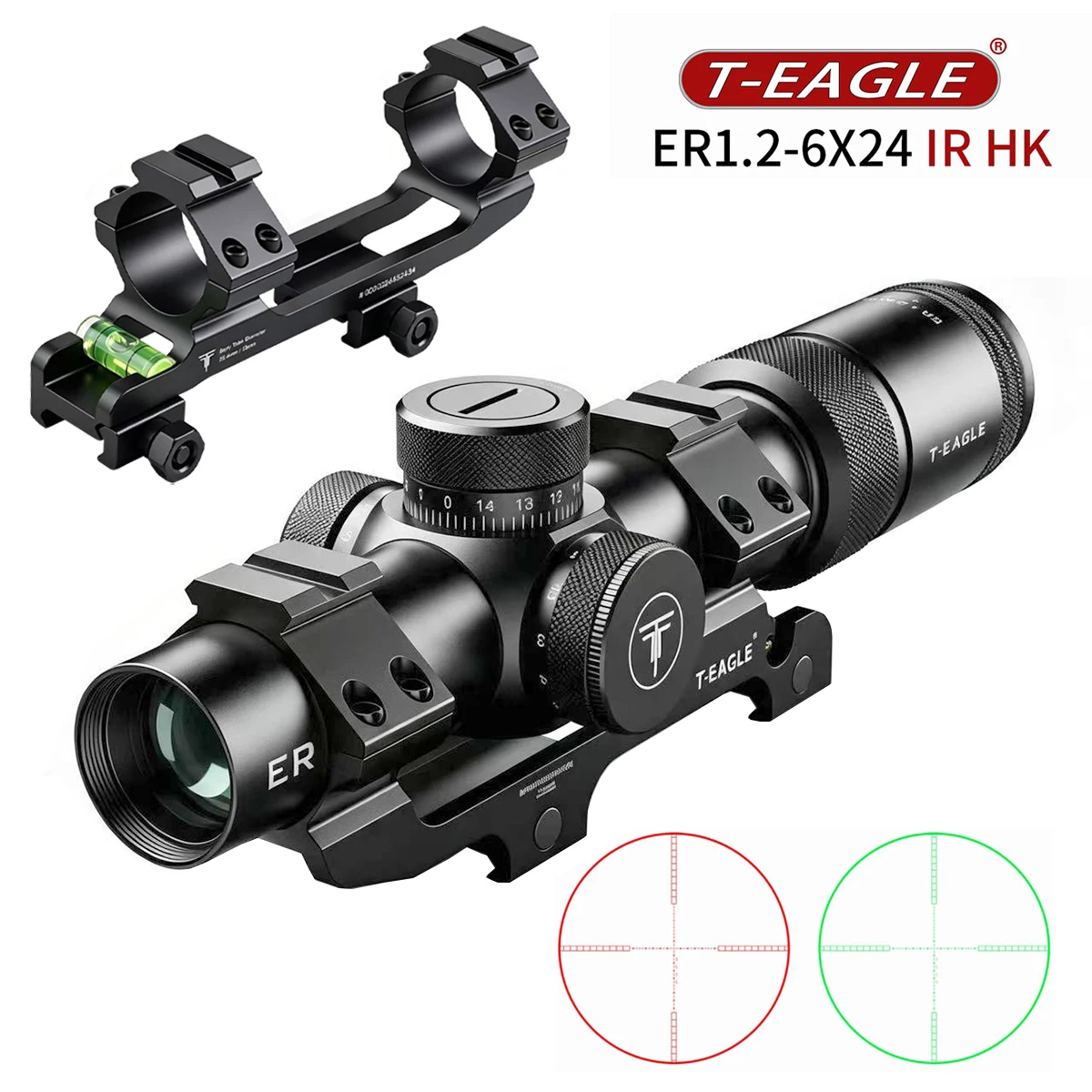 T-EAGLE 1.2-6x24IR HK Cross Reticle W/ Illumination for Long Range Rifle Scope Hunting Fit 11/20mm Rail Mount or Y035 Bracket