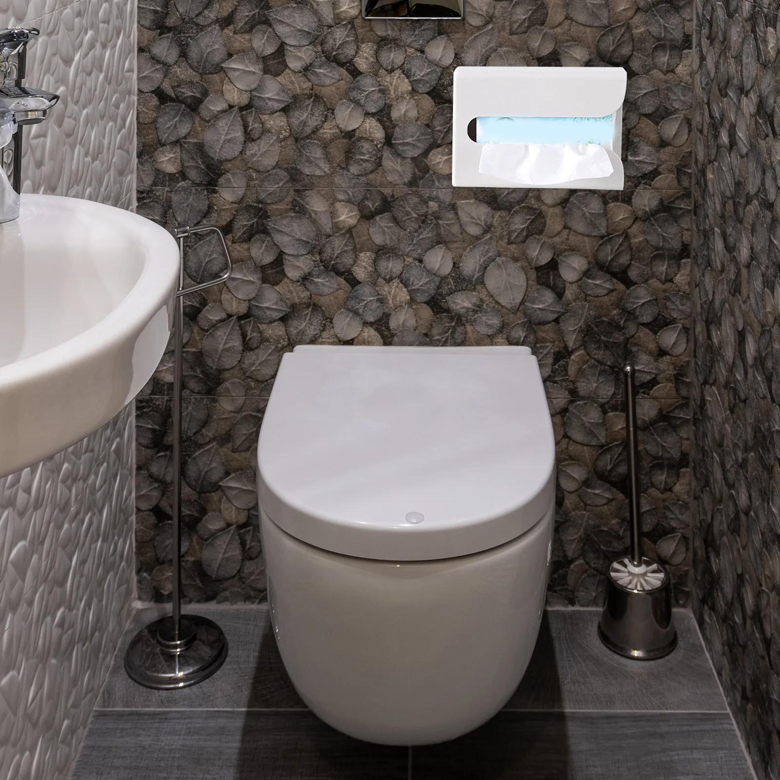 1Pcs Wall Mounted Tissue Holder ABS Material No Marking Adhesive Draw-Out Paper Towel Box for Toilet Kitchen Bathroom Wall Space
