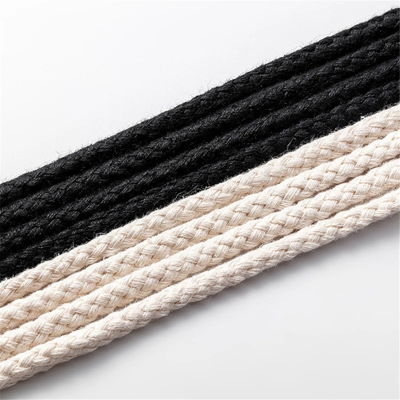 Cotton Shoelaces Linen Weave 0.7cm Round Shoe Laces Women Men Pattern High-top Canvas Sneakers Board Shoelace Accessories