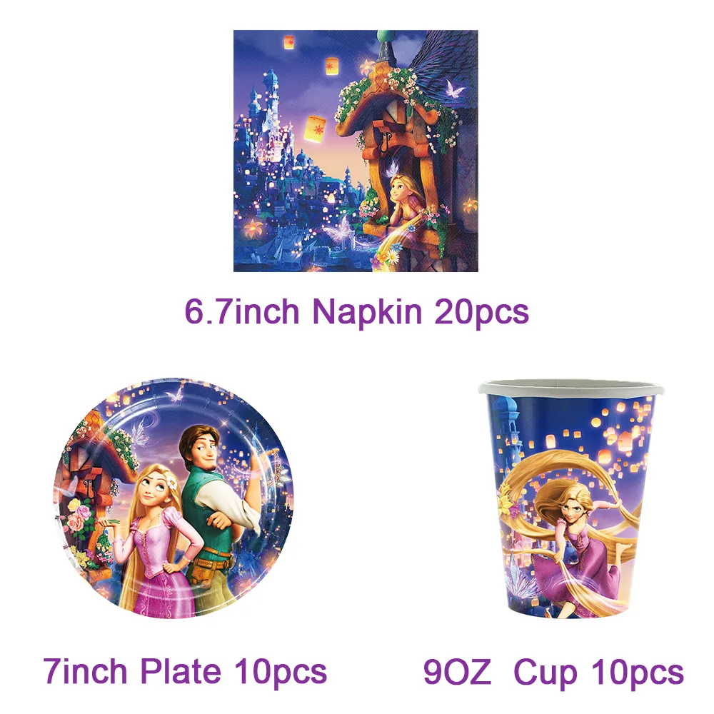 Cartoon Tangled Rapunzel Thema Geburtstag Party Dekorationen Hintergrund Einweg Geschirr Luftballons Baby Dusche Banner Kinder Geschenk