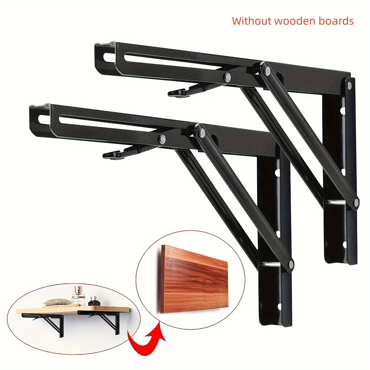 2Pcs Heavy Duty Folding Shelf Brackets, Collapsible Triangle Metal Wall Mounted Collapsible Shelf Hinge Brackets for Table